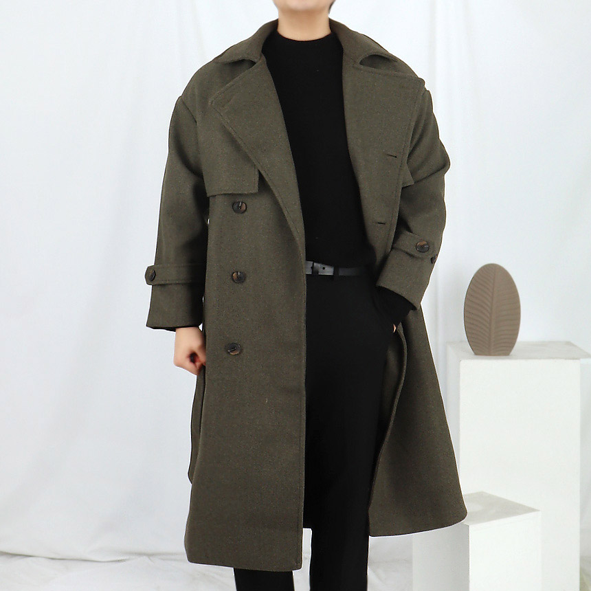 남자 로브 트렌치 바바리 울 코트