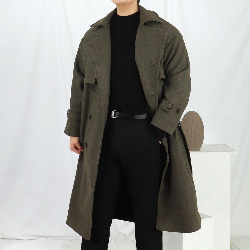 남자 로브 트렌치 바바리 울 코트
