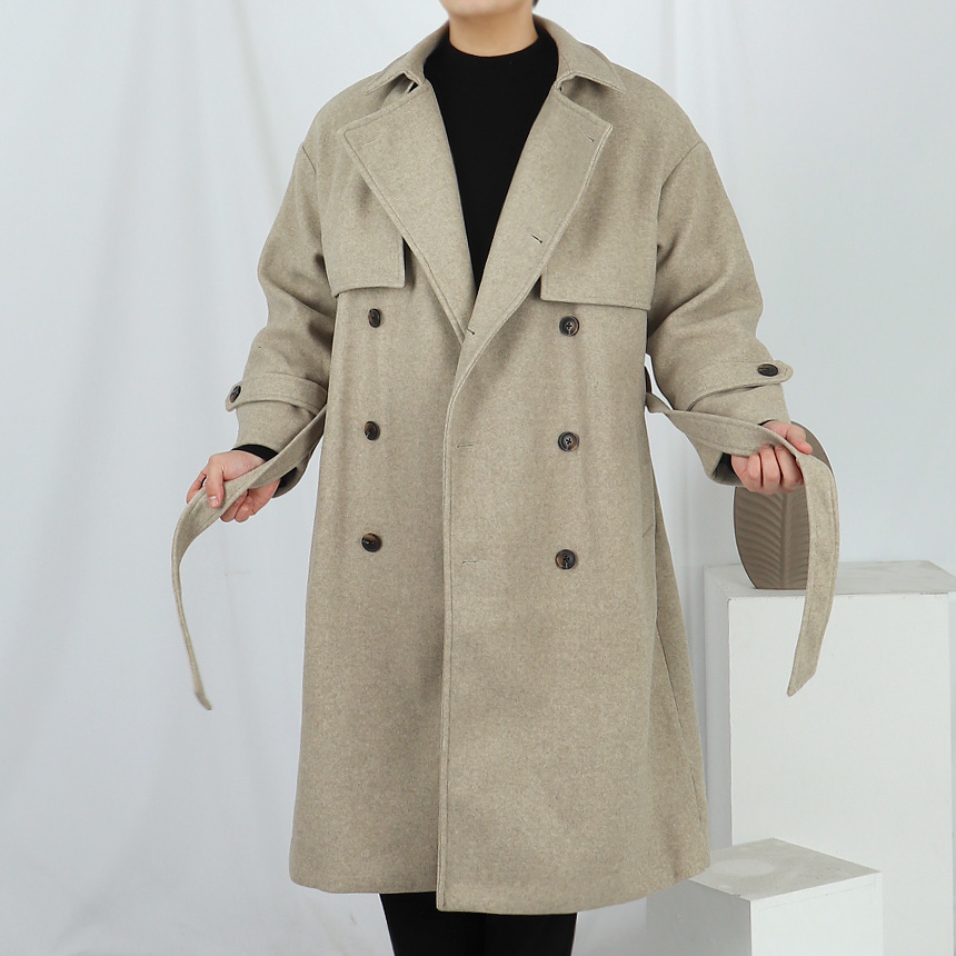남자 아이보리 트렌치 울 로브 코트