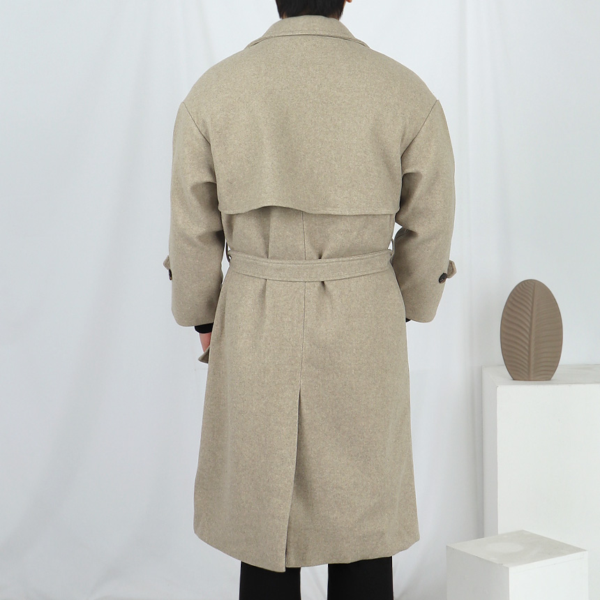 남자 아이보리 트렌치 울 로브 코트