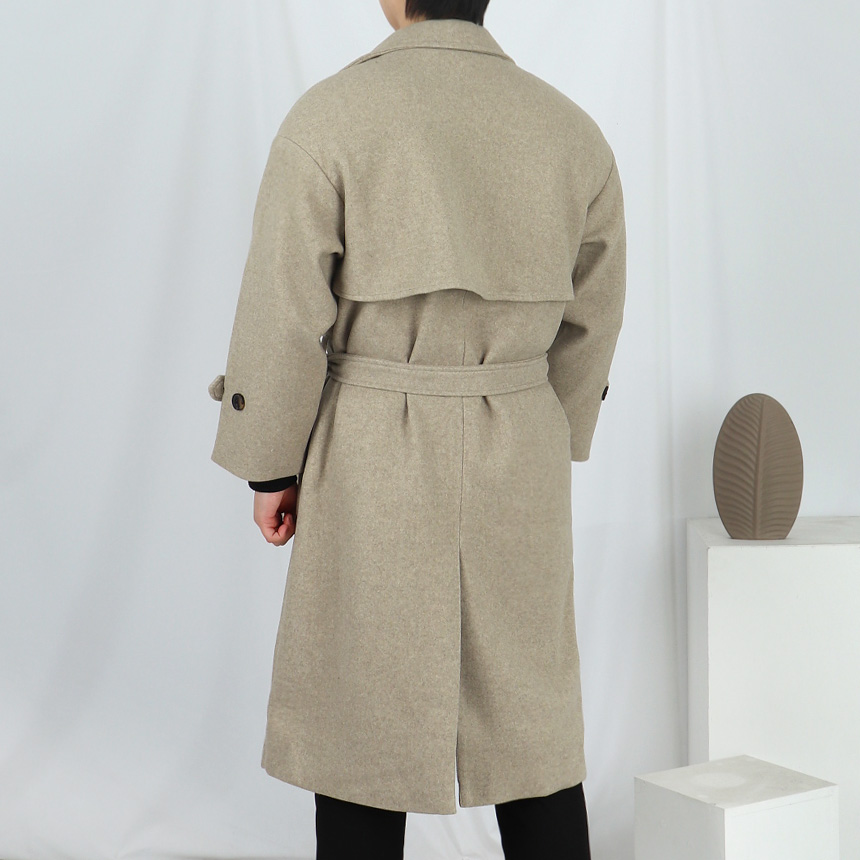 남자 아이보리 트렌치 울 로브 코트