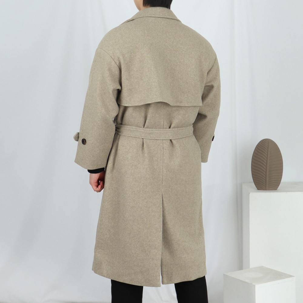 남자 아이보리 트렌치 울 로브 코트
