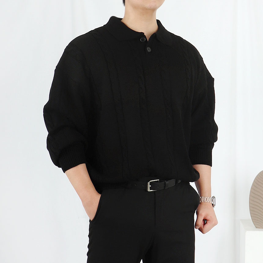 남자 케이블 워셔블 카라 꽈배기 니트
