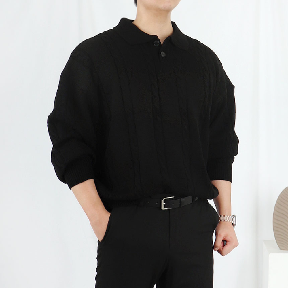 남자 케이블 워셔블 카라 꽈배기 니트