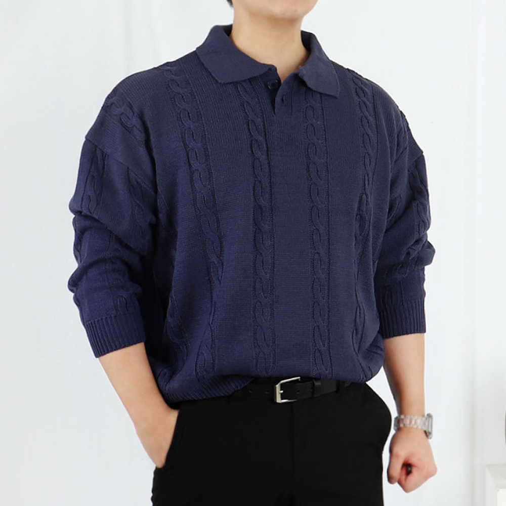 남자 케이블 워셔블 카라 꽈배기 니트