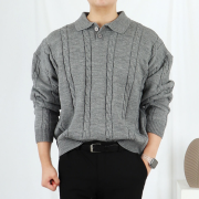 남자 케이블 워셔블 카라 꽈배기 니트