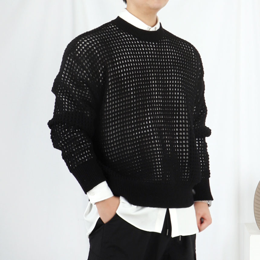 남자 그물 핸드워머 매쉬 시스루 니트