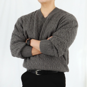 남자 워셔블 브이넥 케이블 니트