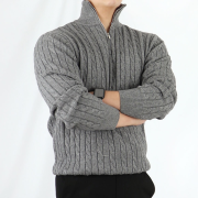 남자 반집업 꽈배기 목폴라 니트