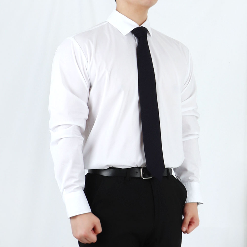 남자 와이드카라 흰색 구김 없는 와이셔츠