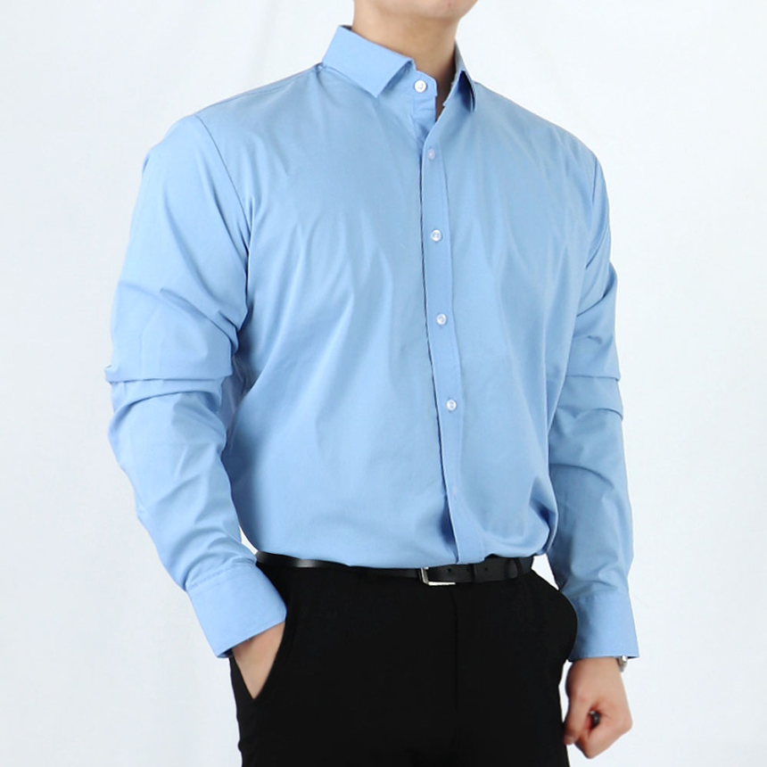남자 와이드카라 흰색 구김 없는 와이셔츠