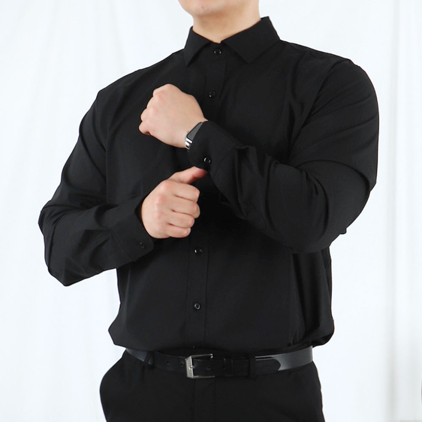남자 와이드카라 흰색 구김 없는 와이셔츠