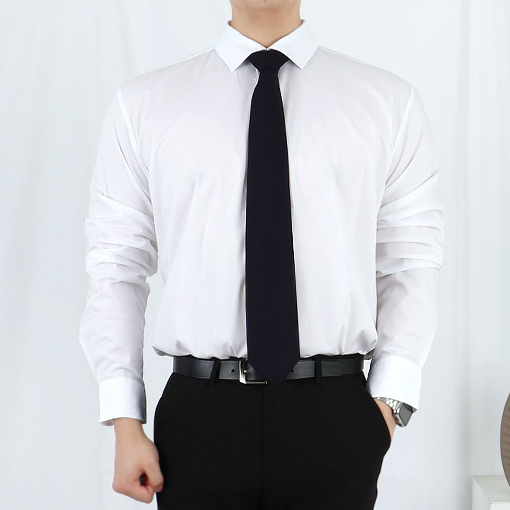 남자 와이드카라 흰색 구김 없는 와이셔츠