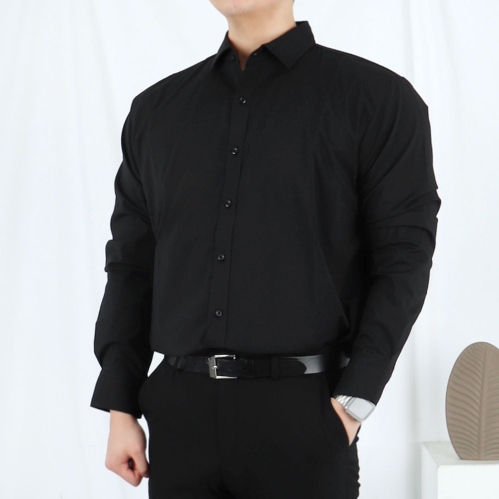 남자 와이드카라 흰색 구김 없는 와이셔츠