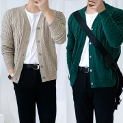 남자 올드머니룩 꽈배기 브이넥 가디건
