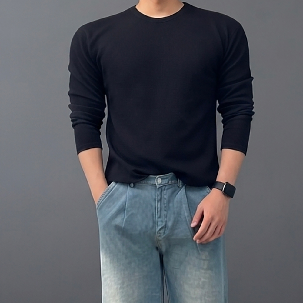 남자크롭긴팔 와플긴팔티 남자이너티셔츠 핸드워머