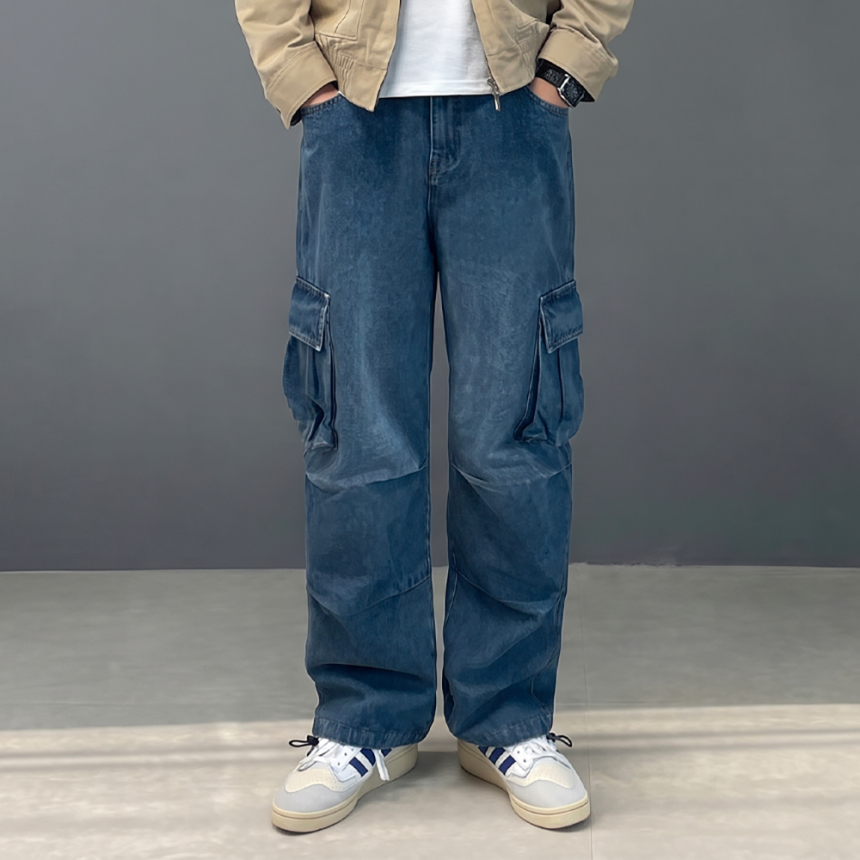 카고청바지 파라슈트팬츠 남자와이드청바지 벌룬데님