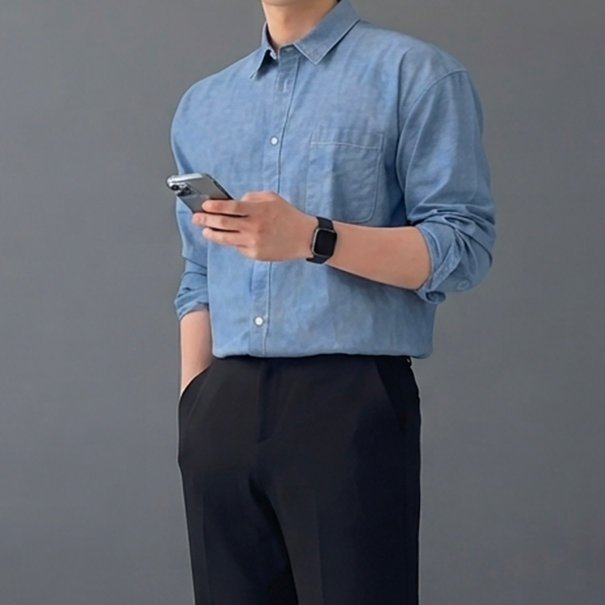 샴브레이셔츠 남자청남방 남자데님셔츠