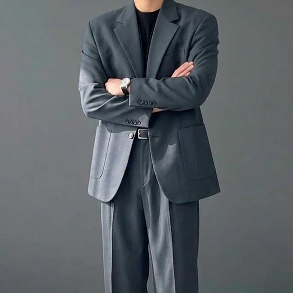 남자결혼식하객룩 연미복 남자오버핏셋업 남자와이드정장 차콜그레이정장