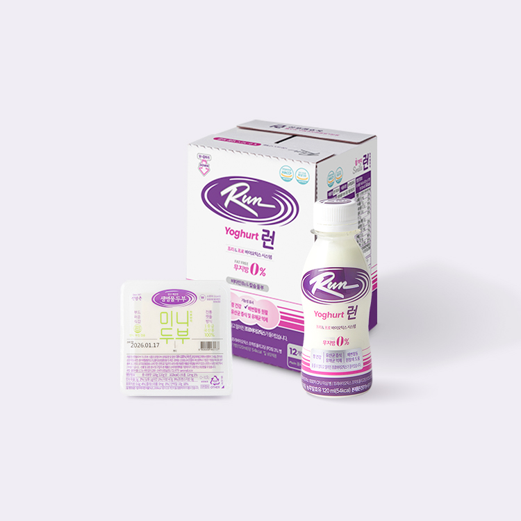 프리&프로바이오틱 런 요구르트 12병 + 미니두부 1모