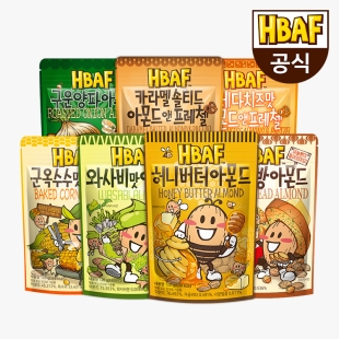 [HBAF] 허니버터 아몬드 120gX7봉 맛보기 세트(허니/군옥/와사비/마늘/구운양파/카라멜/체다)