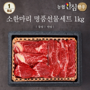 [농협안심한우] 소한마리 명품선물세트 1등급 1kg (등심600g + 안심400g) + 부직포가방