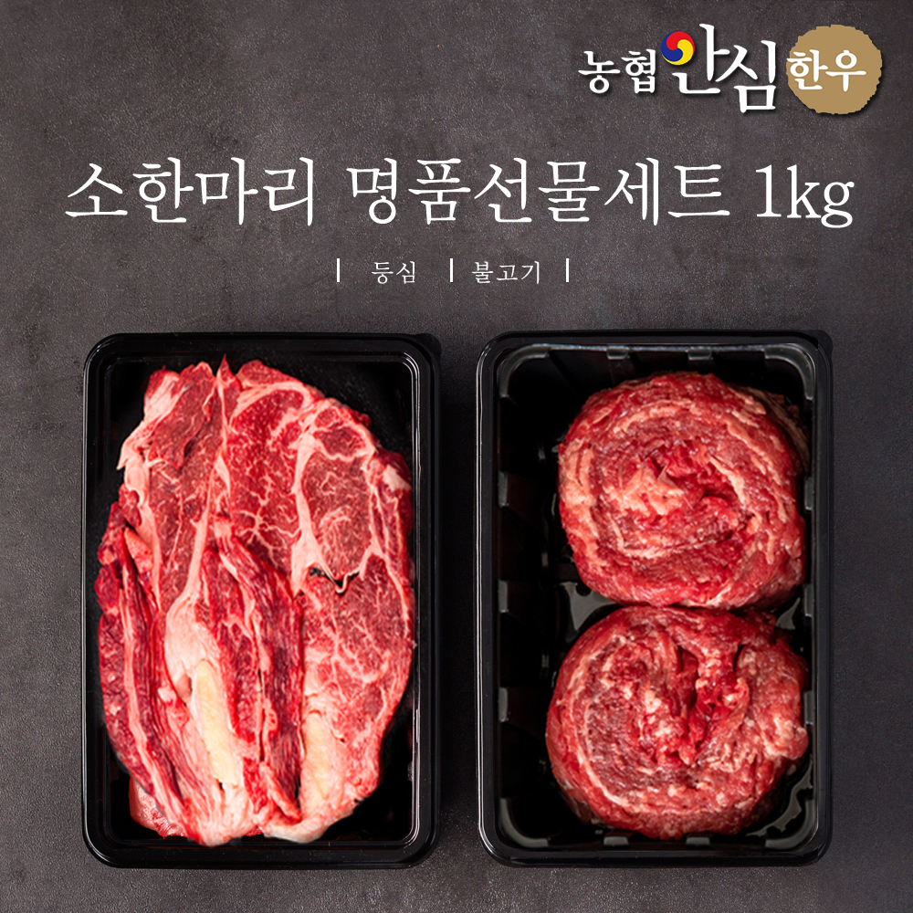 농협안심한우 소한마리 명품선물세트 1등급 1kg (등심500g + 불고기500g) + 부직포가방