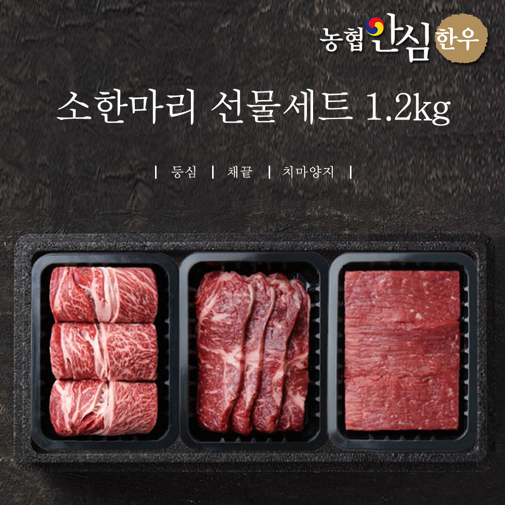 농협안심한우 소한마리 선물세트 1.2kg (등심400g + 채끝400g + 양지400g) + 부직포가방