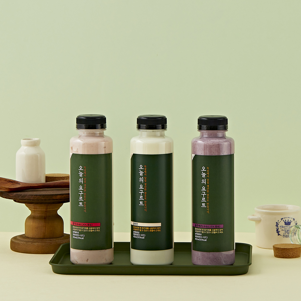한승목장 [플레인,딸기,블루베리] 국내산 과일 듬뿍, 수제 요거트 450ml X 3