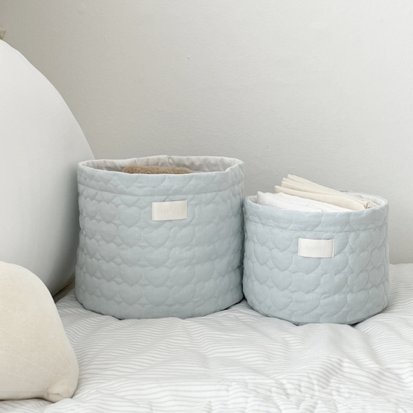 하늘빛 하트 누빔 바스켓 / 두 가지 크기