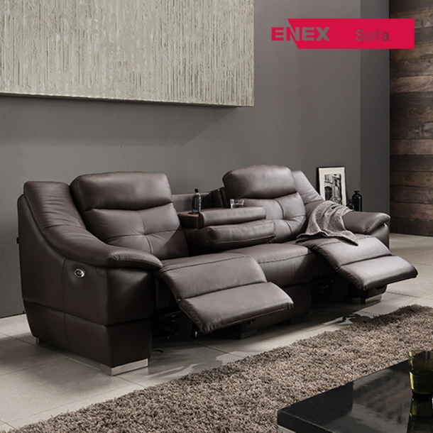 프리미엄 에딘 천연면피가죽 전동 리클라이너 소파(3인용)