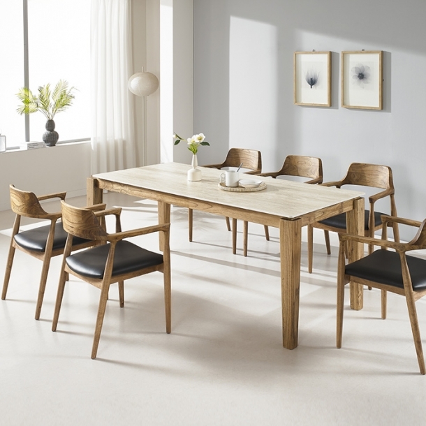 자밀라 아트세라믹 원목 6인 식탁세트