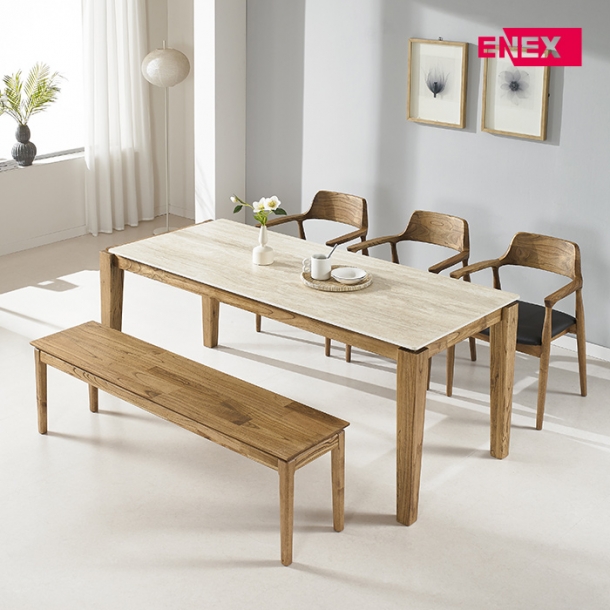 자밀라 아트세라믹 원목 6인 벤치 식탁세트