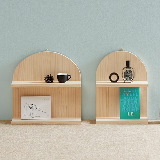 우디 2단 원목 라운드 선반(내추럴)