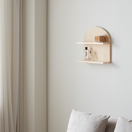 우디 2단 원목 라운드 선반(내추럴)