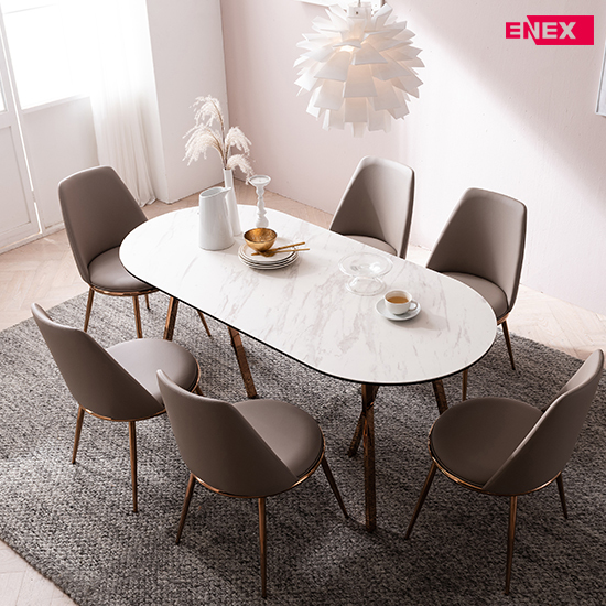 샤론 4인용 원형 이태리세라믹식탁(골드도금/의자제외)