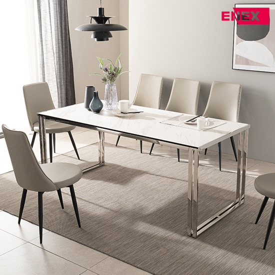 [특별할인] 더스퀘어 6인용 이태리세라믹식탁(실버스텐/의자제외)