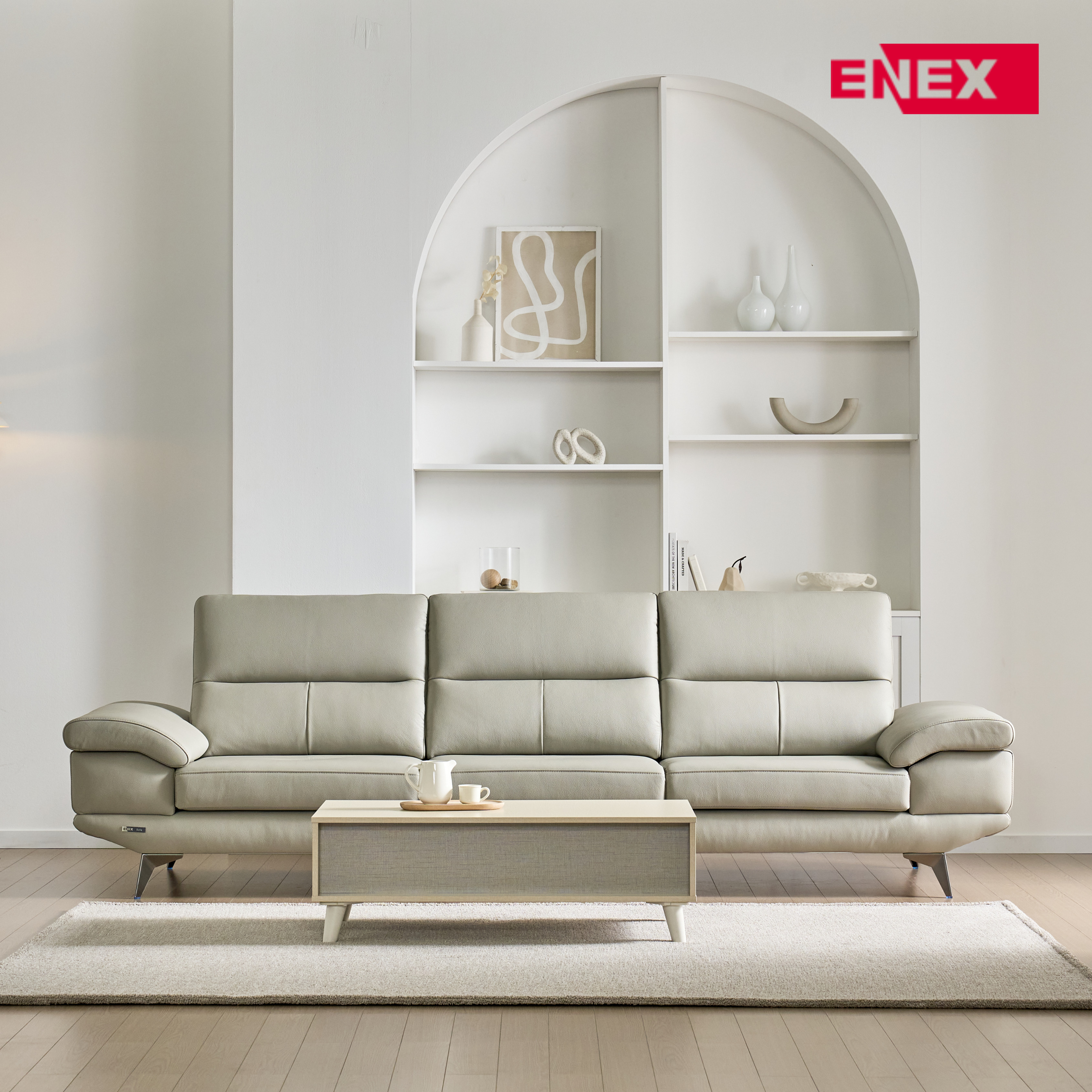 피렌체 이태리 천연소가죽 4인 소파+스툴