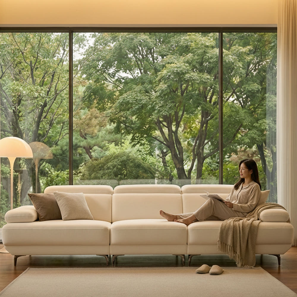 크리미 패브릭 모듈형 스윙 소파 4인