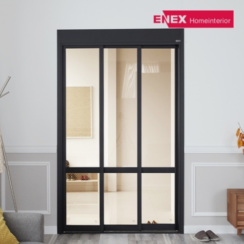 브론즈 인쇄망입유리 디바이드형 슬림도어 3연동 아파트 현관중문 (1,100~1,500)