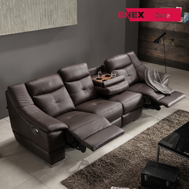 프리미엄 에딘 천연면피가죽 전동 리클라이너 소파(4인용)