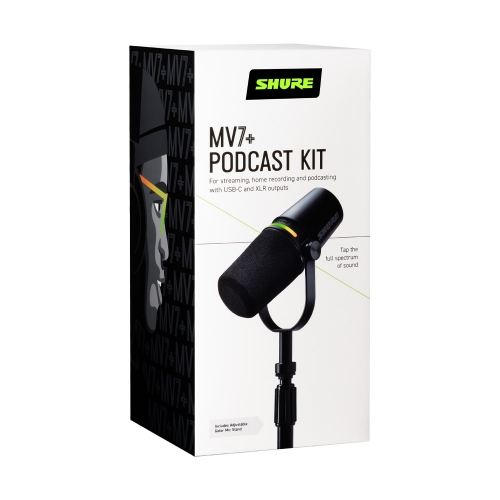 SHURE MV7+ Podcast Kit 슈어 팟캐스트 XLR, USB-C 하이브리드 듀얼 마이크 키트 스탠드포함 블랙