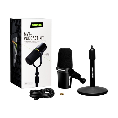 SHURE MV7+ Podcast Kit 슈어 팟캐스트 XLR, USB-C 하이브리드 듀얼 마이크 키트 스탠드포함 블랙