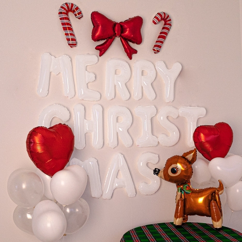 크리스마스 파티 풍선 세트 루돌프 리본 하트 이니셜 홈 화이트 레드