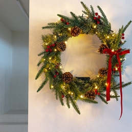 크리스마스 리스 원형 오너먼트 벽트리 장식(전구 포함)