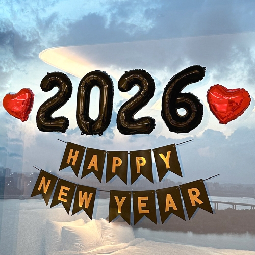 연말 파티 용품 풍선 세트 은박 신년 새해 숫자 알파벳 블랙 해피뉴이어 소품
