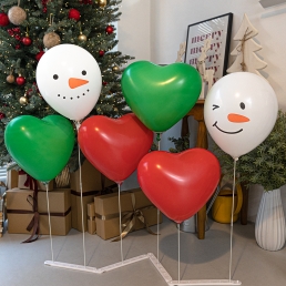 크리스마스 레드 그린 하트 눈사람 풍선 슬림 스탠드 세트 홈 파티 용품 소품