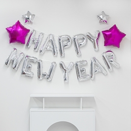 해피뉴이어 풍선 신년 홈 파티 이니셜 실버 새해
