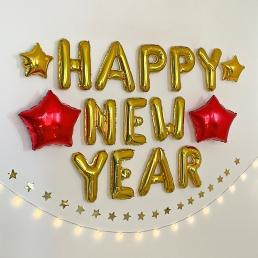 해피뉴이어 풍선 신년 홈 파티 이니셜 골드 새해