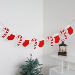 크리스마스 가랜드 양말 지팡이 레드